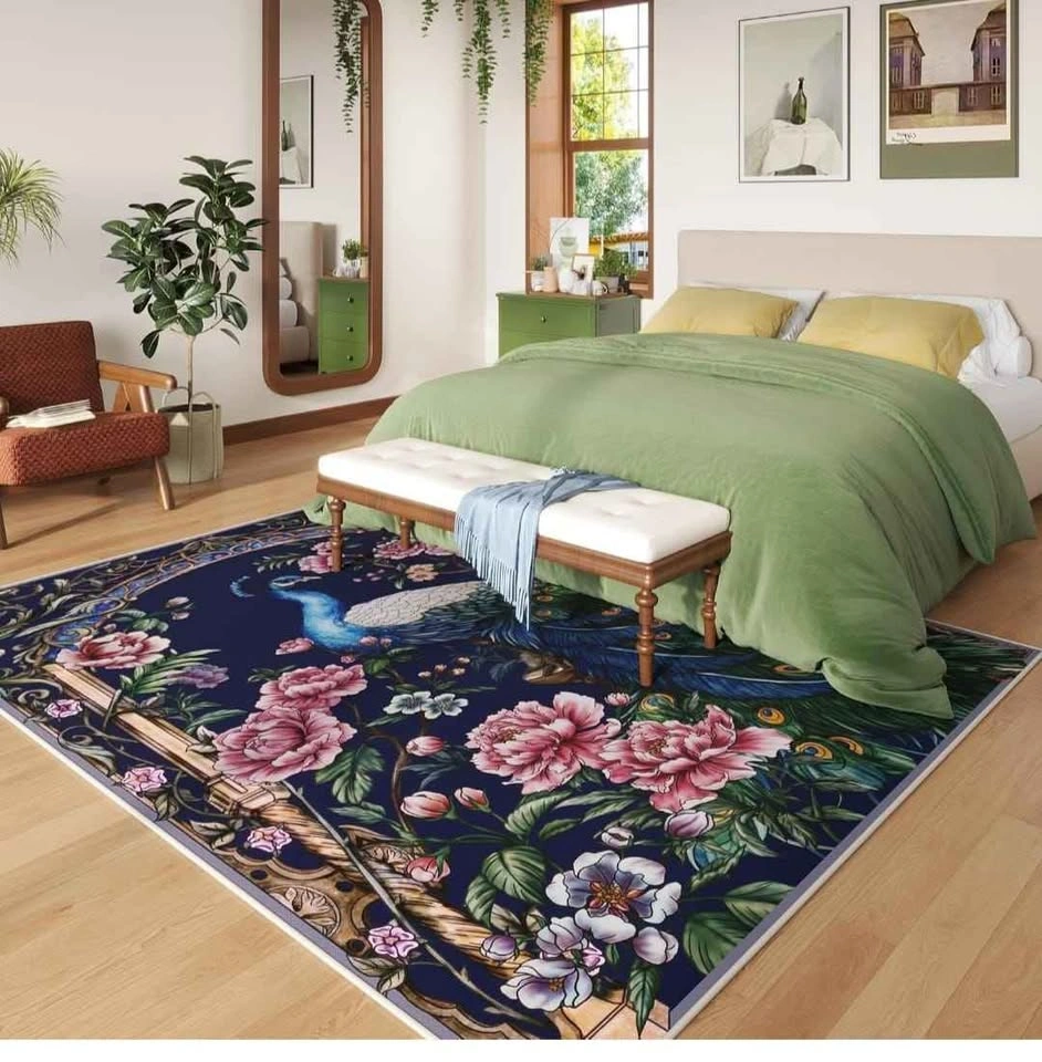 Living Room Rug 5x7 Machine Washable Floral Peacock Area Rug - photo 3
