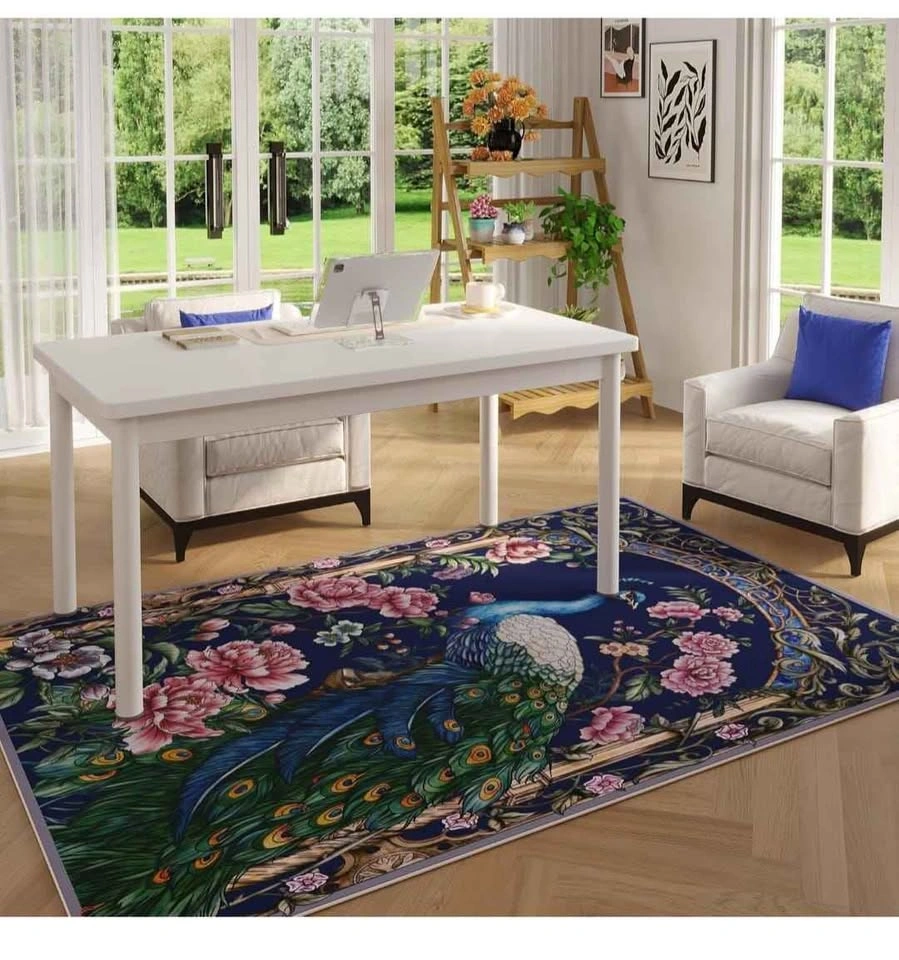 Living Room Rug 5x7 Machine Washable Floral Peacock Area Rug - photo 4