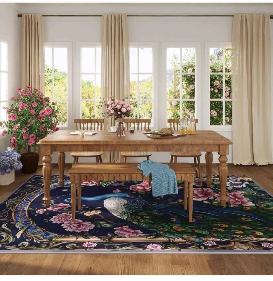Living Room Rug 5x7 Machine Washable Floral Peacock Area Rug - photo 5