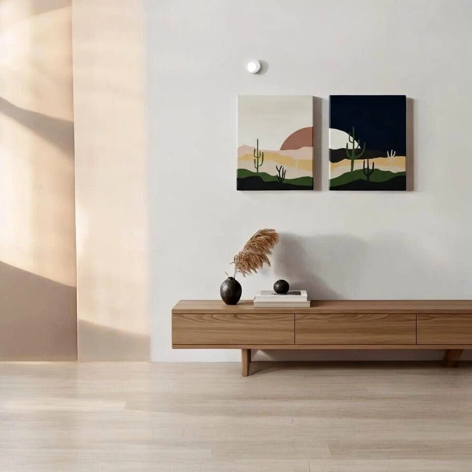 Handmade Desert Cactus Canvas Art (Set of 2) | Day & Night Wall