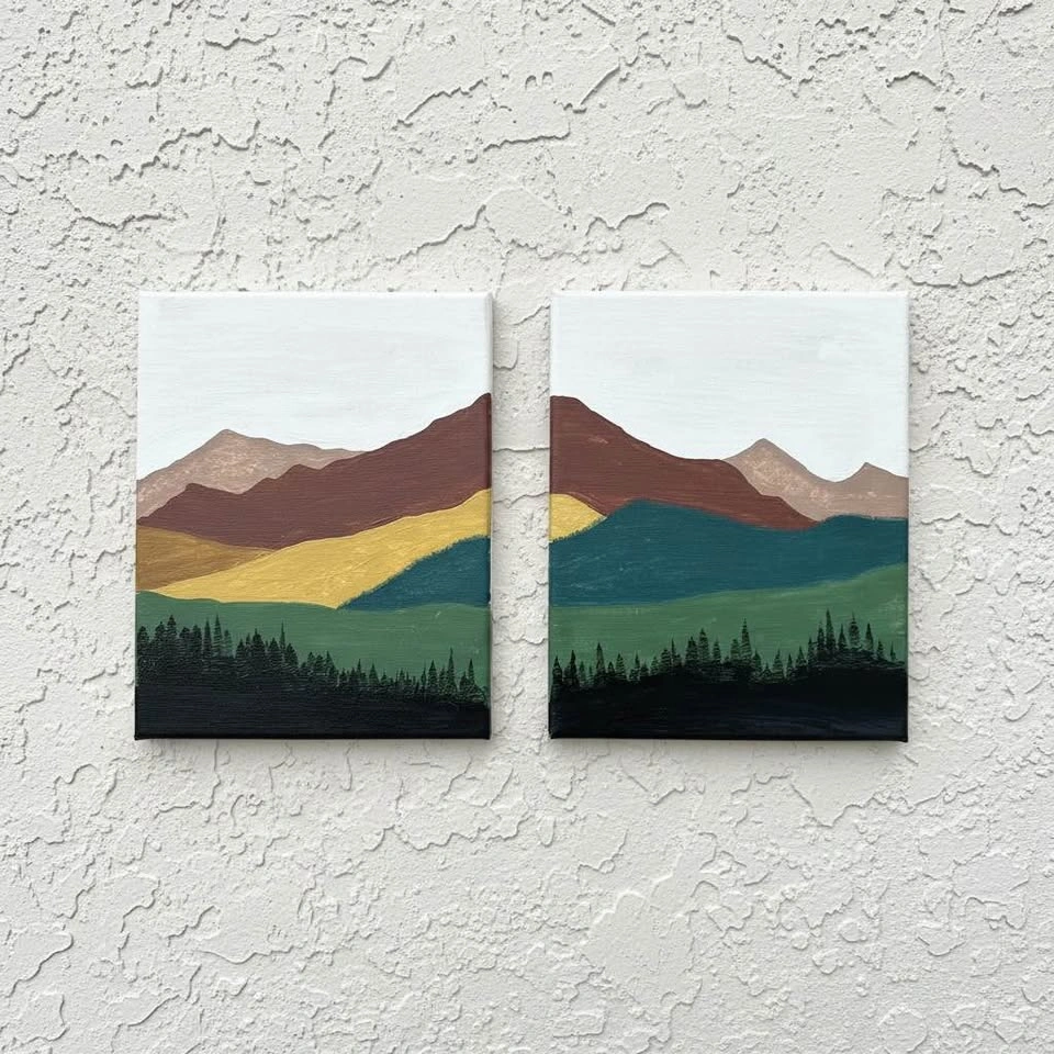 Modern Handmade Acrylic Mountain Canvas Art (Set of 2) - photo 2