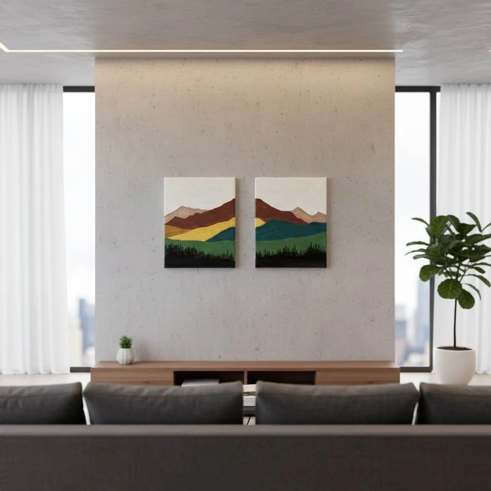 Modern Handmade Acrylic Mountain Canvas Art (Set of 2) - photo 3