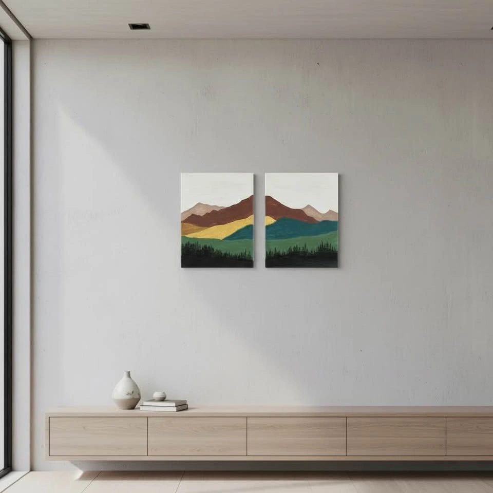 Modern Handmade Acrylic Mountain Canvas Art (Set of 2) - photo 5