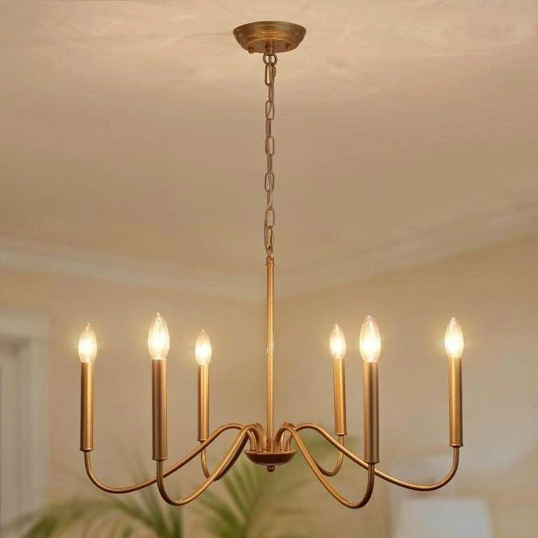 Gold Farmhouse Chandelier, 6 Light Rustic Gold Bedroom
