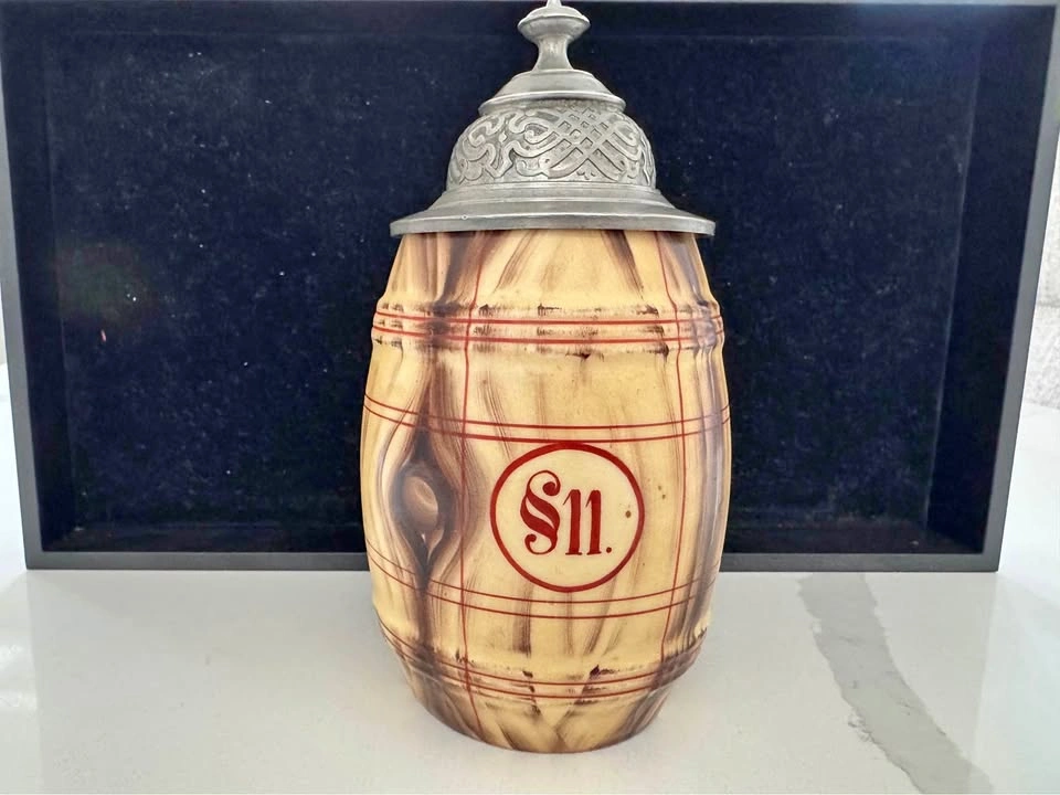 Antique German Lithophane Beer Stein w/ Pewter Lid §11 Mark
