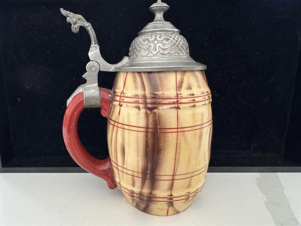Antique German Lithophane Beer Stein w/ Pewter Lid §11 Mark - photo 2