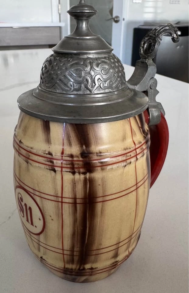 Antique German Lithophane Beer Stein w/ Pewter Lid §11 Mark - photo 3