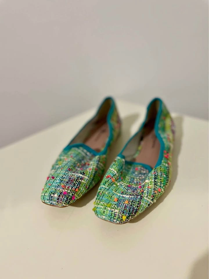 Michele Lopriore Green Multicolor Tweed Loafers - Women's Size 4