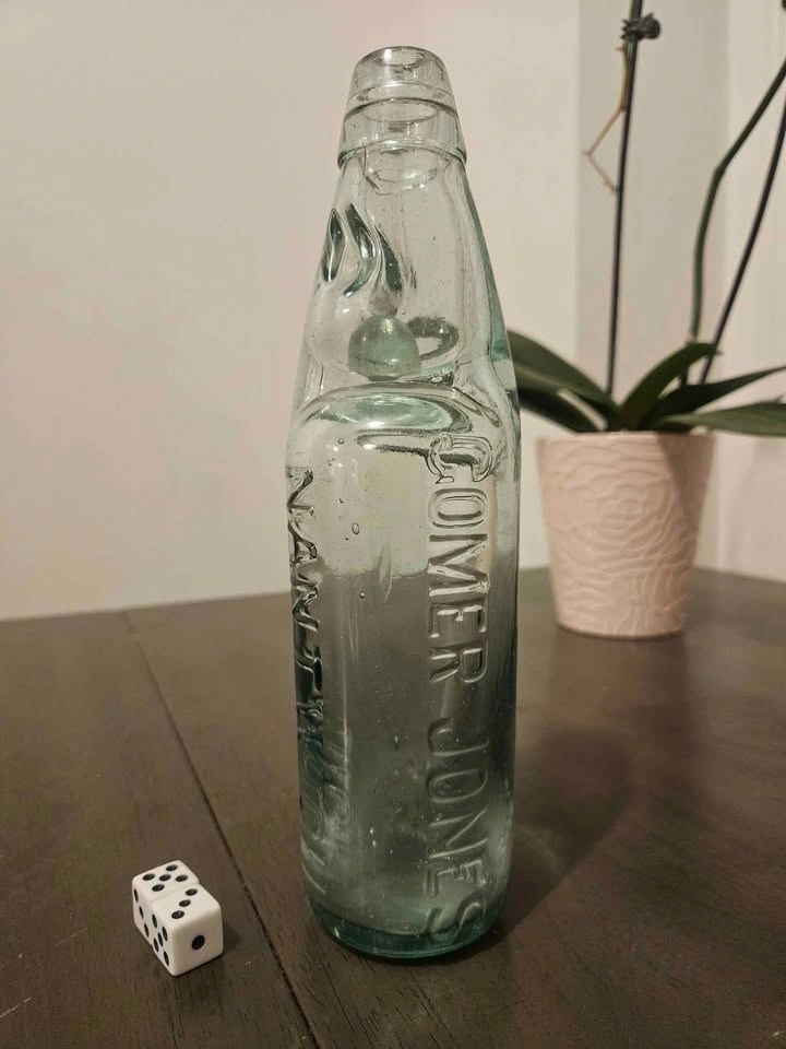 Antique glass soda bottle with marble still inside - photo 2