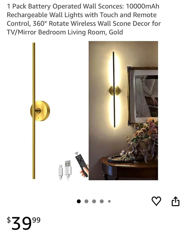 Battery Operated Wall Sconce with Remote - Black