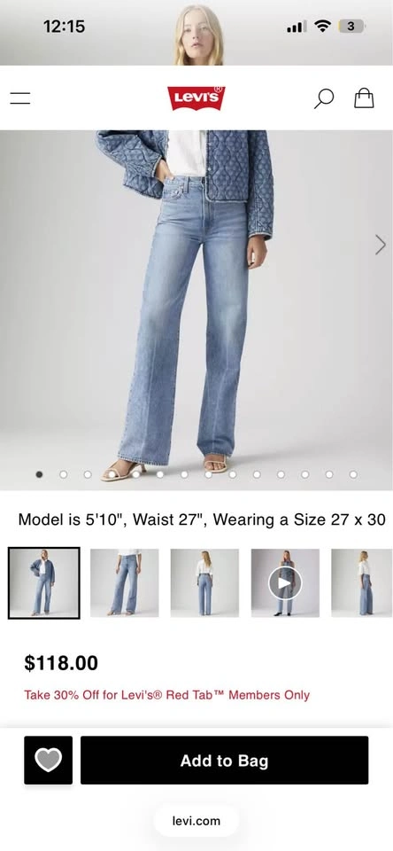 Levi's Ribcage Wide Leg Jeans - Size 30x30 - photo 2