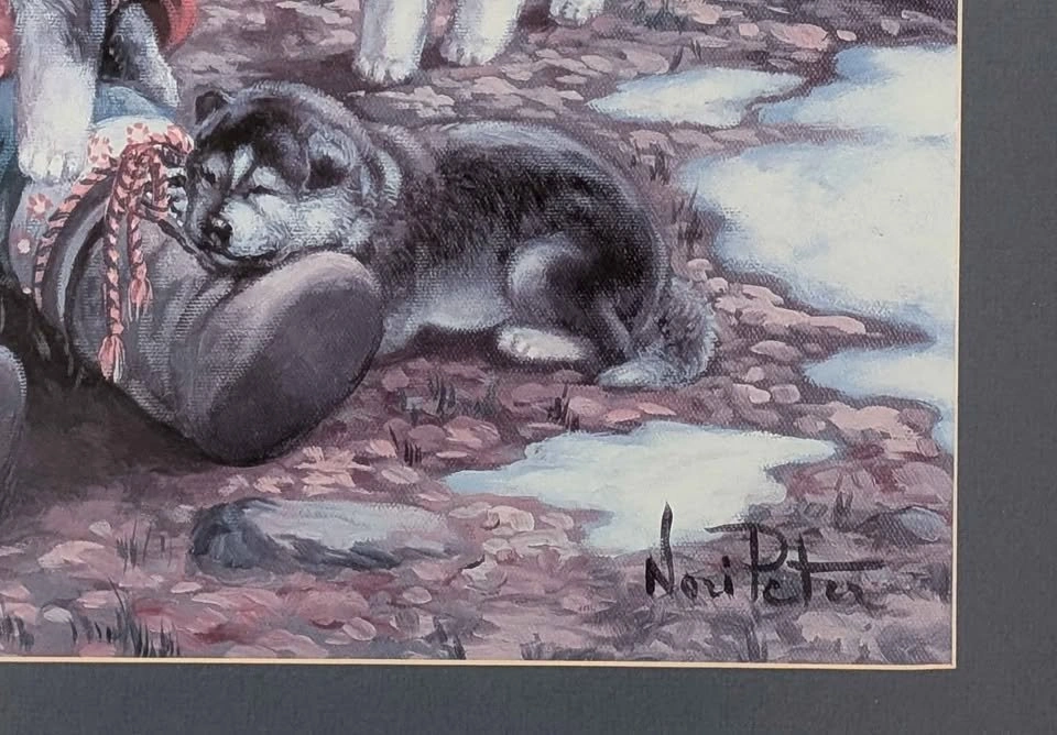 Nori Peter Framed Art Print Child and Husky Puppies - photo 3