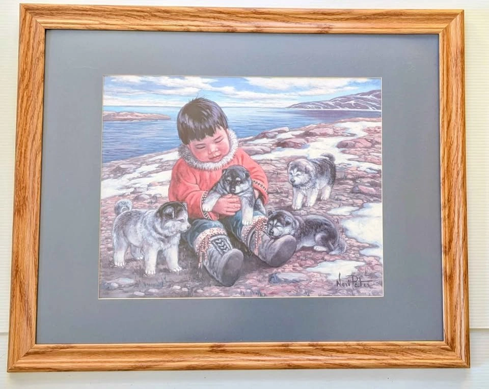 Nori Peter Framed Art Print Child and Husky Puppies - photo 5