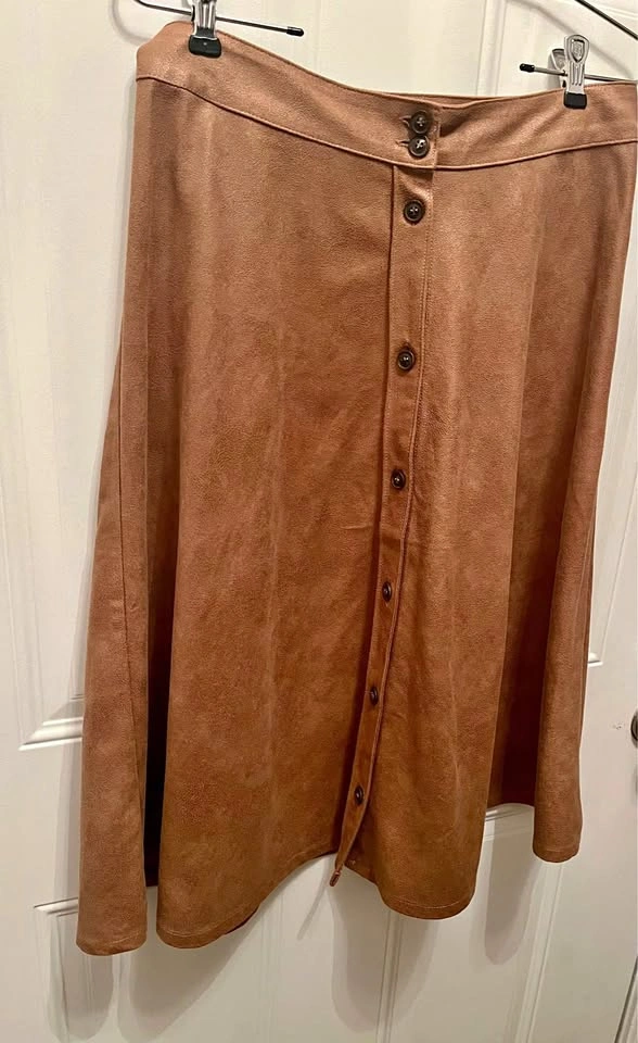 Faux Suede Button Skirt