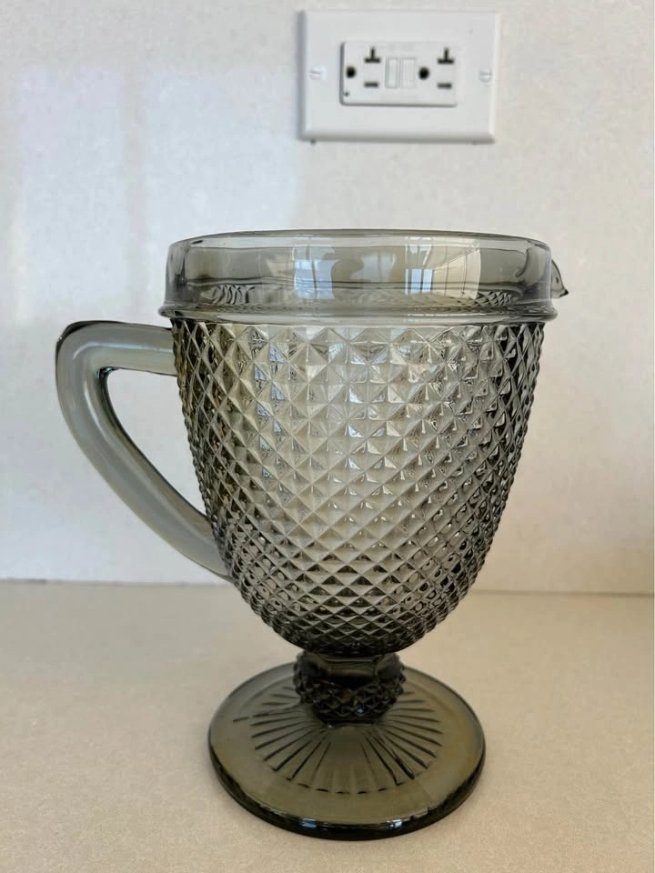 Vintage Smoke Gray Glass Pitcher Diamond Pattern - photo 2