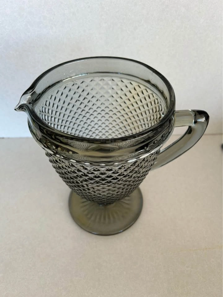 Vintage Smoke Gray Glass Pitcher Diamond Pattern - photo 3