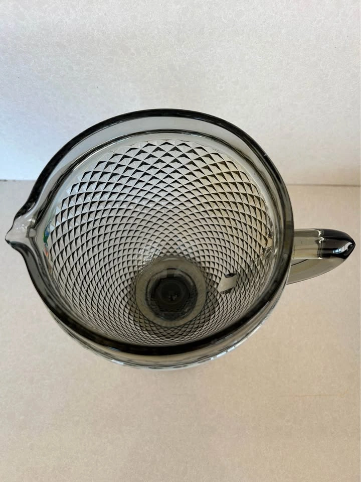 Vintage Smoke Gray Glass Pitcher Diamond Pattern - photo 4
