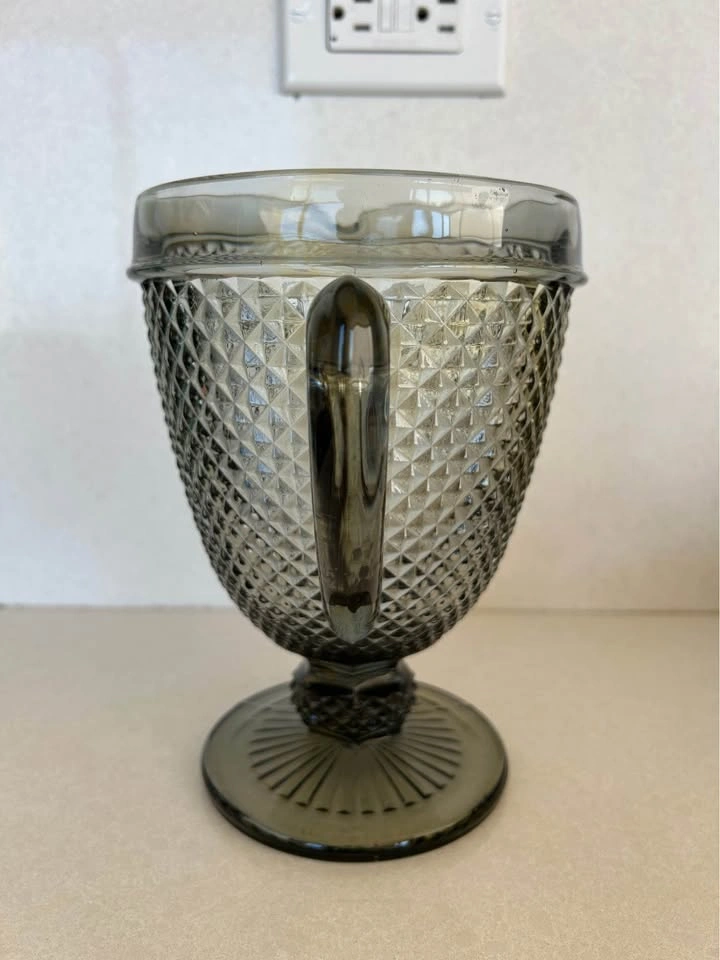 Vintage Smoke Gray Glass Pitcher Diamond Pattern - photo 5