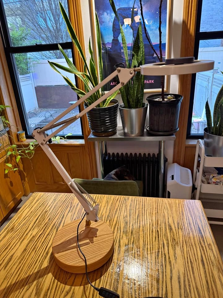 White Canvas Lamp w/weighted wood base
