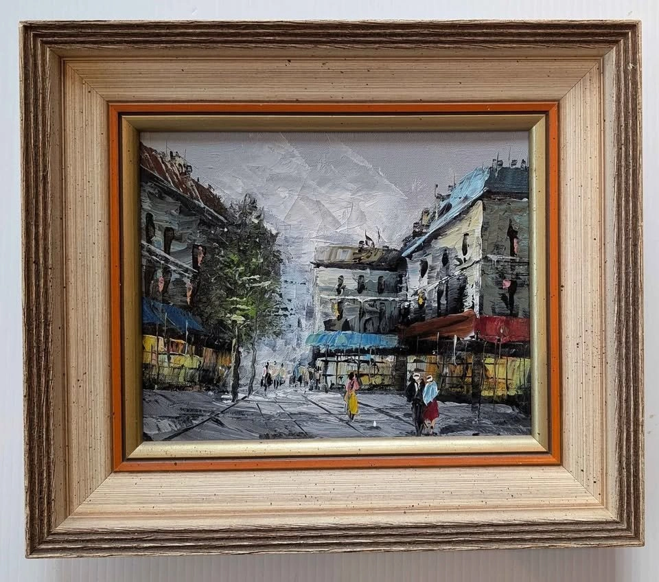 Framed Original Oil Painting of Urban Street Scene - photo 2