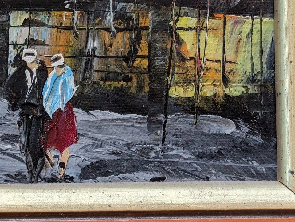 Framed Original Oil Painting of Urban Street Scene - photo 3