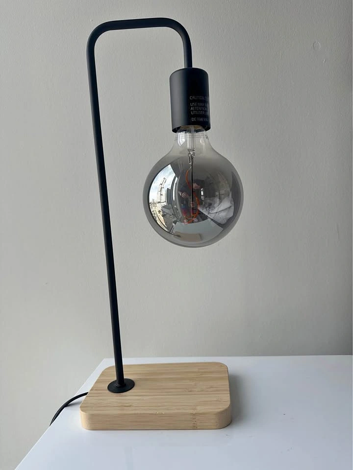 IKEA Table Lamp w/ Wood Base Smoked Glass Bulb