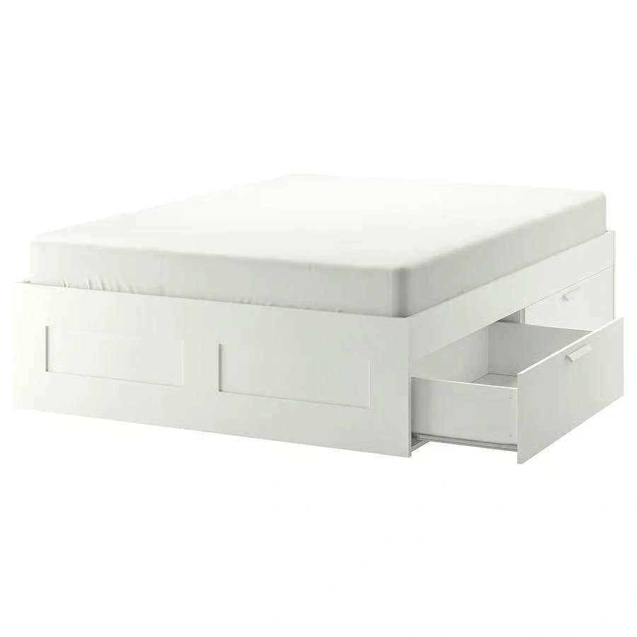 Ikea BRIMNES Bed Frame w/ Storage & NORDLI Headboard - Queen