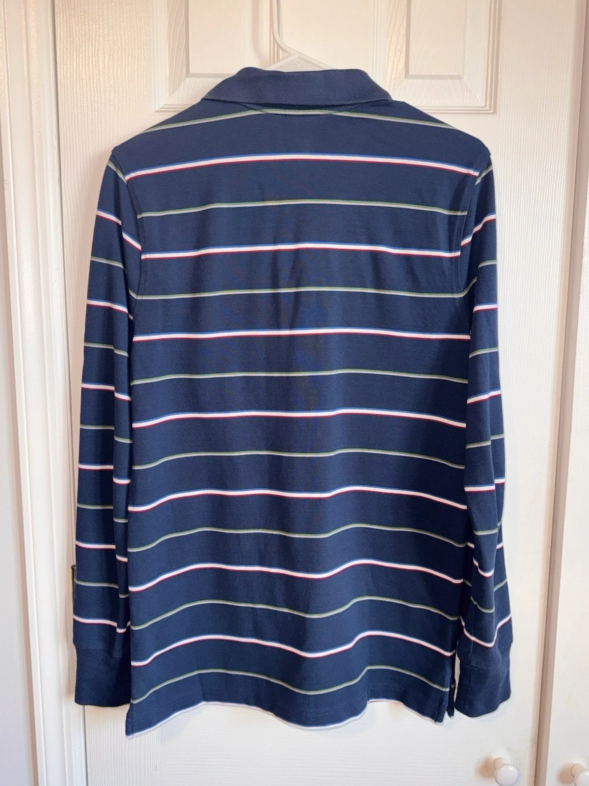 Men's Navy Striped Long Sleeve Collared Polo Shirt, Size L - photo 2
