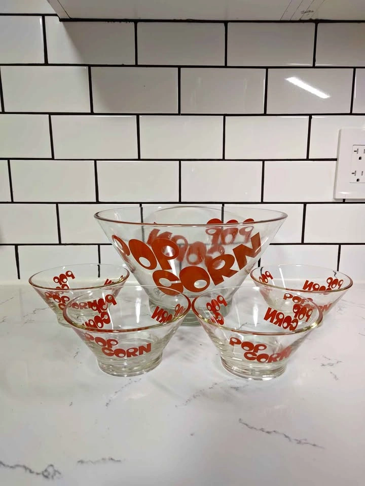 Vintage 70's Popcorn Wheaton Glass Bowl Set x5