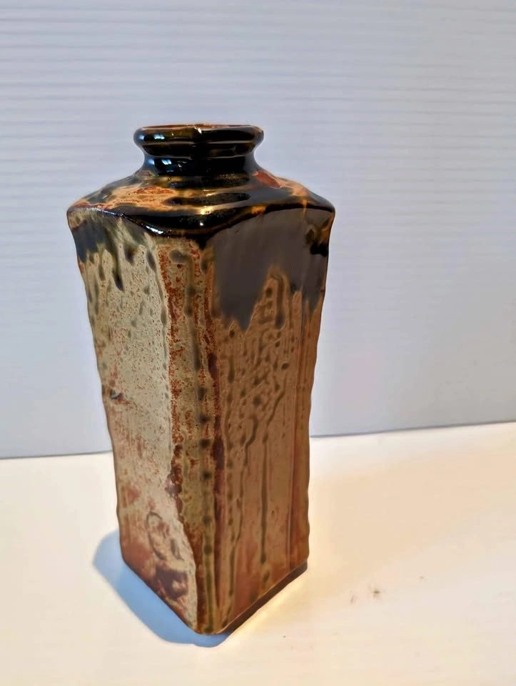 7" Red Clay Pottery Vase with Brown Drip Glaze