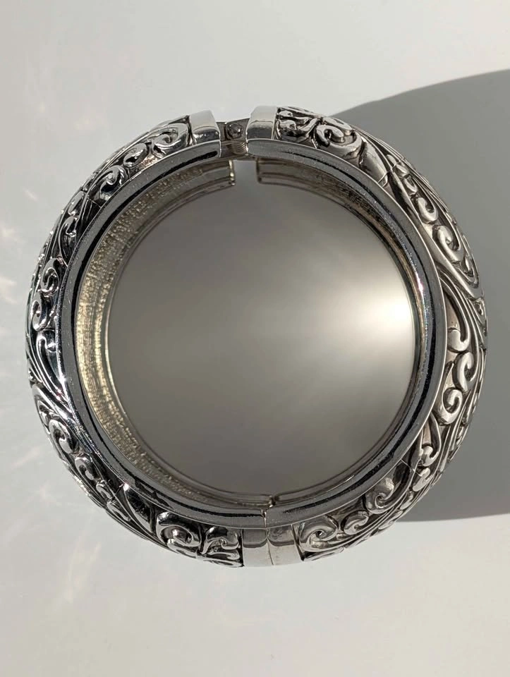Vintage Silver Tone Thick Hinge Bracelet Textured - photo 3