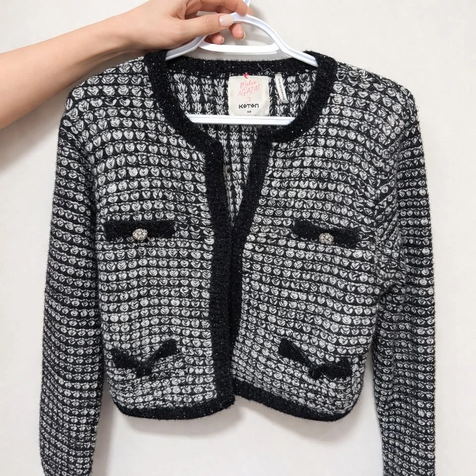 Black & White Tweed Cardigan Jacket – XS - photo 3