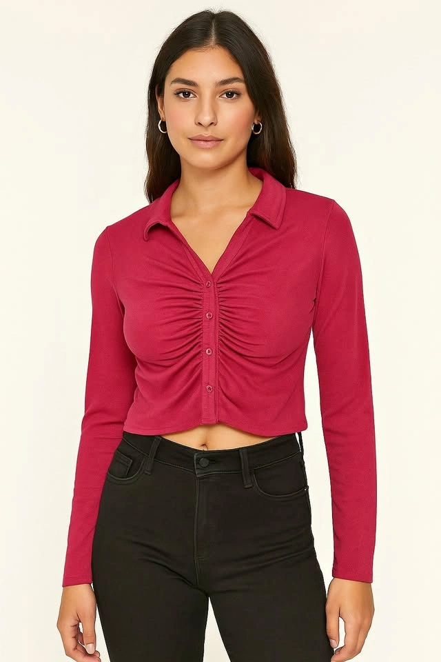 Stylish Ruched Hot Pink Top - Size S/M
