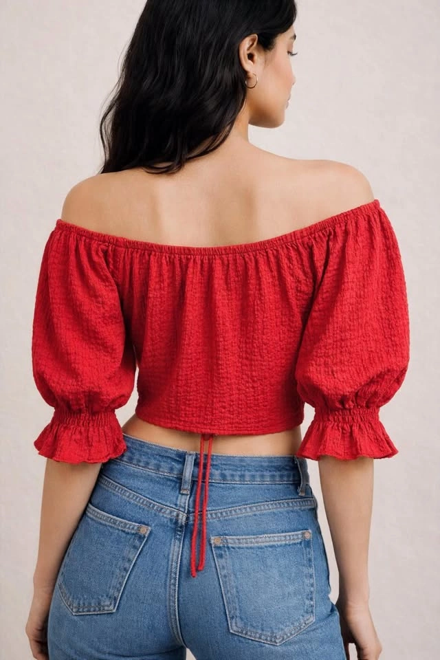 Red Off-Shoulder Puff Sleeve Top - photo 2