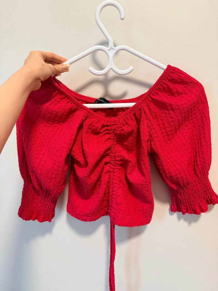 Red Off-Shoulder Puff Sleeve Top - photo 3