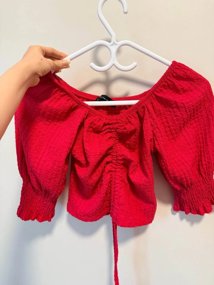 Red Off-Shoulder Puff Sleeve Top - photo 4