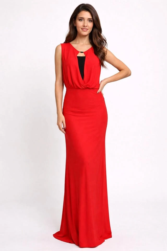 Elegant Red Floor-Length Evening Dress – Size M