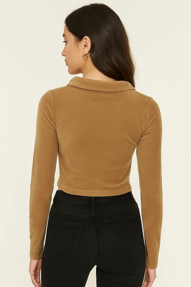 Stylish Ruched golden brown blouse - Size S - photo 2