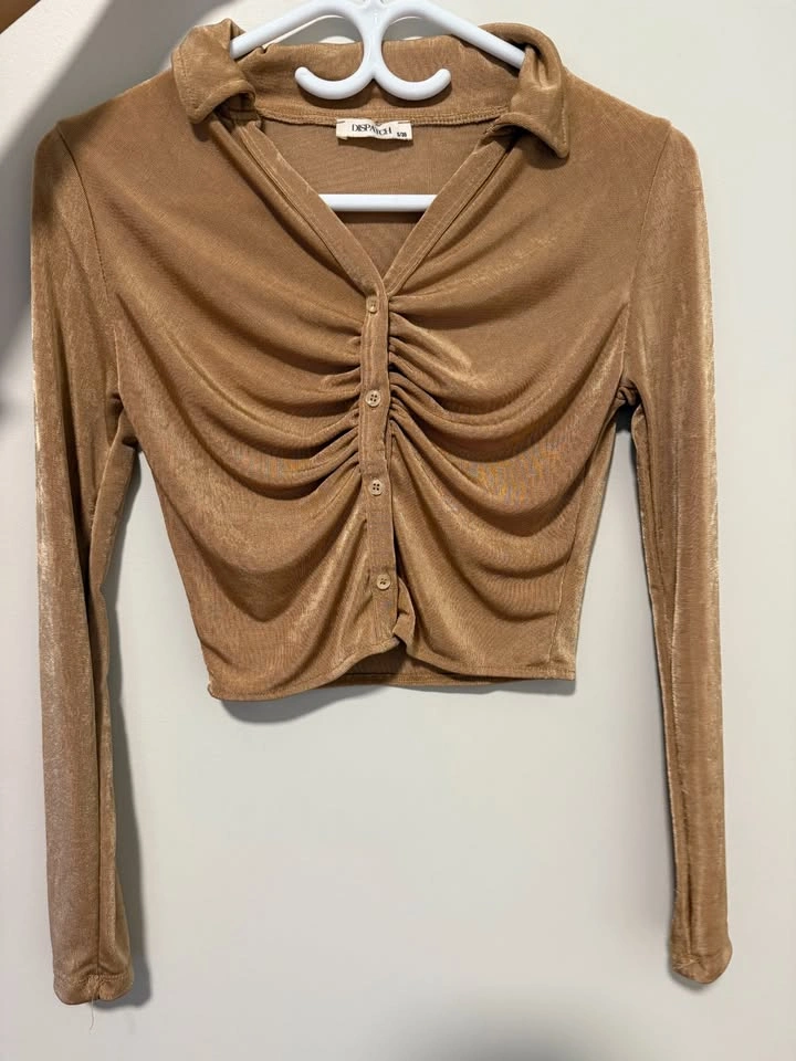 Stylish Ruched golden brown blouse - Size S - photo 3