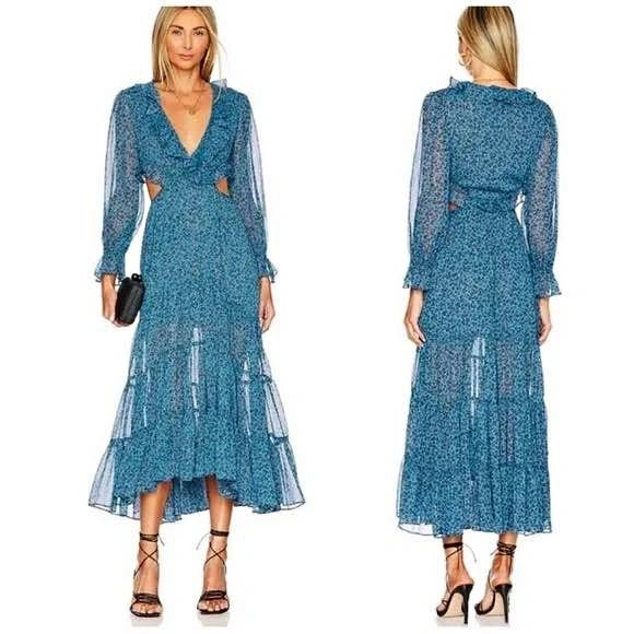 MISA Los Angeles Amelia Long sleeve cut out dress