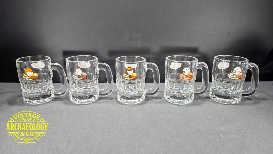GLASS MINI MUGS WITH A&W ROOT BEER LOGOS SPECIAL ED. SET OF 5