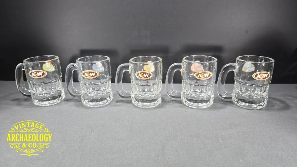 GLASS MINI MUGS WITH A&W ROOT BEER LOGOS SPECIAL ED. SET OF 5 - photo 2