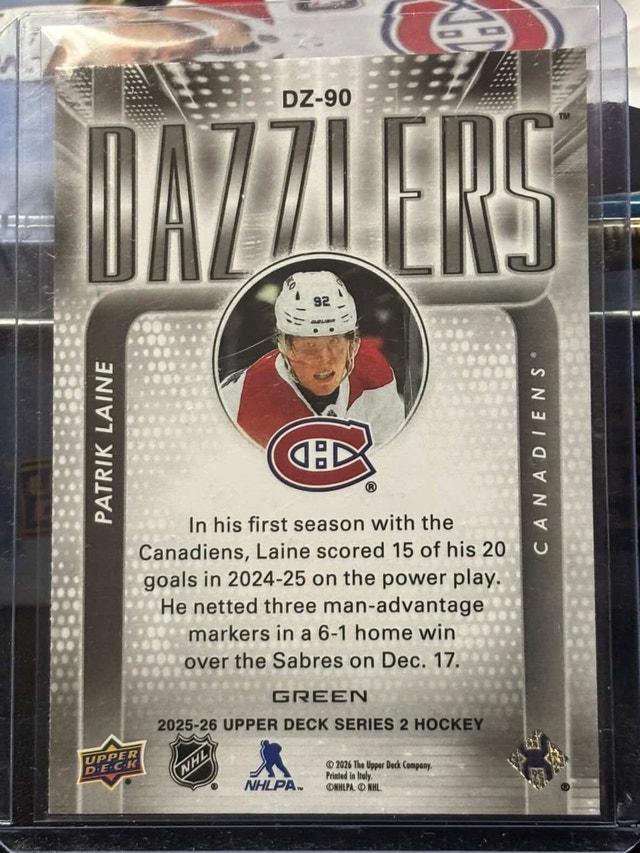 25/26 Upper Deck Series 2 Patrik Laine Dazzlers DZ-90 (Green) - photo 2