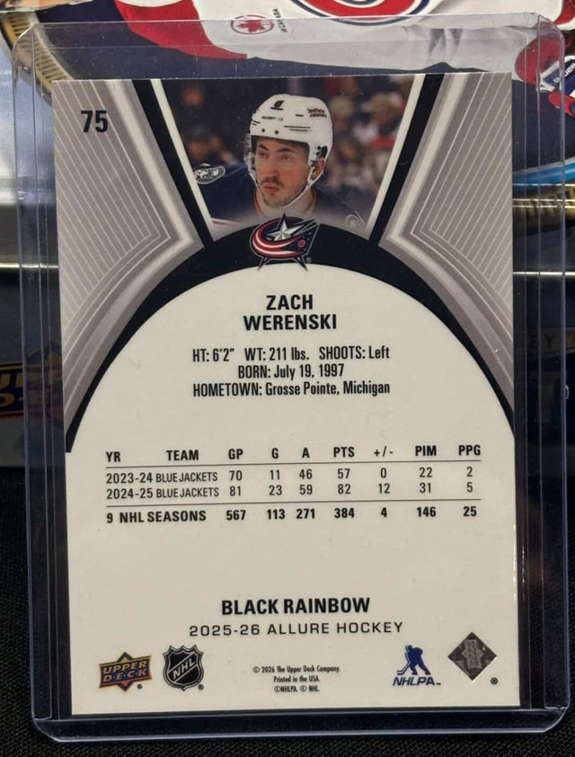 Black Rainbow Zach Werenski 25/26 Allure Hockey Card - photo 2