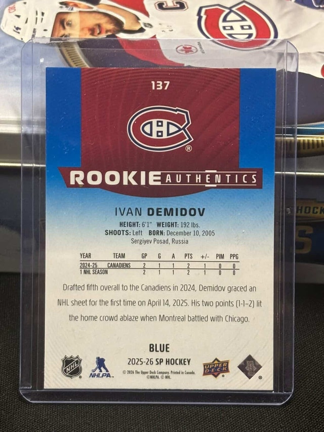 Rookie Authentics Ivan Demidov 25/26 Upper Deck SP - photo 2
