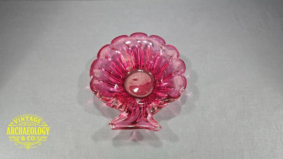 CRANBERRY GLASS BOWL WITH RUFFLED EDGES - photo 3