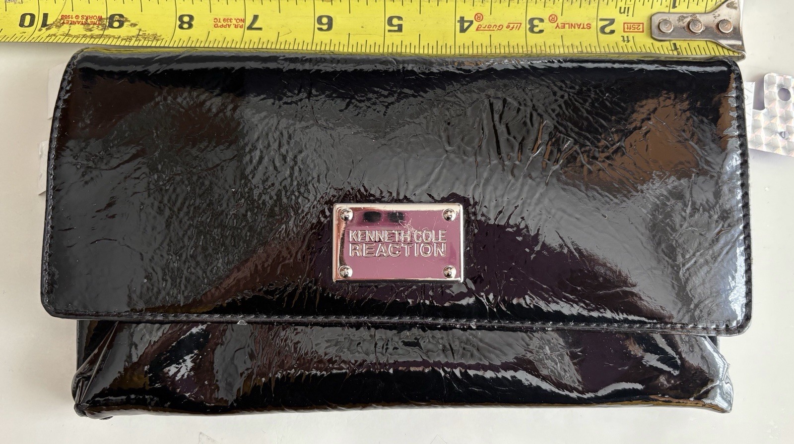 NWT Kenneth Cole Reaction Black Patent Trifold Clutch Wallet