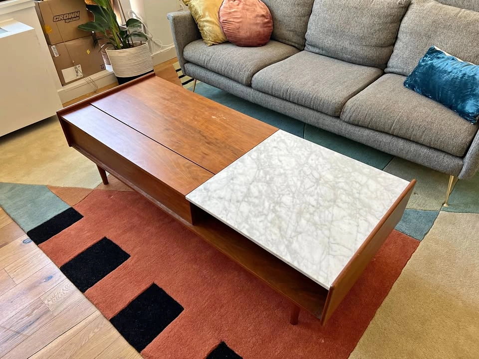 West Elm Mid-Century Marble & Walnut Pop-Up Coffee Table