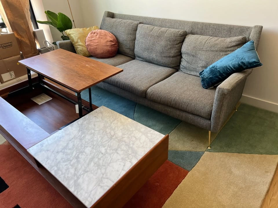 West Elm Mid-Century Marble & Walnut Pop-Up Coffee Table - photo 2