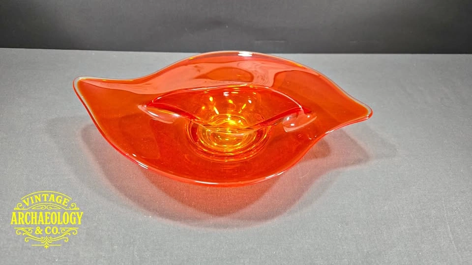 ORANGE GLASS DIVIDED DISH BY VIKING GLASS